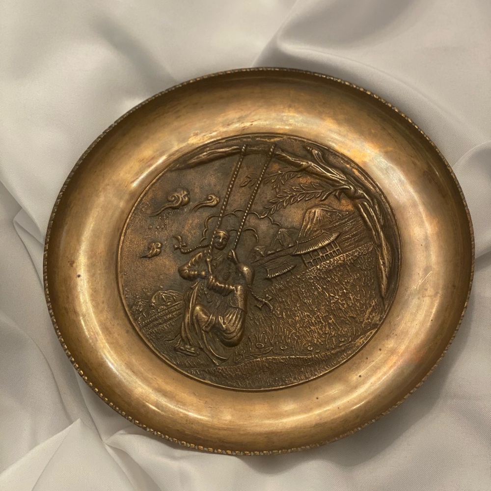 Genuine Solid Brass Decorative Plate featuring The Three Holy Mountains of Japan